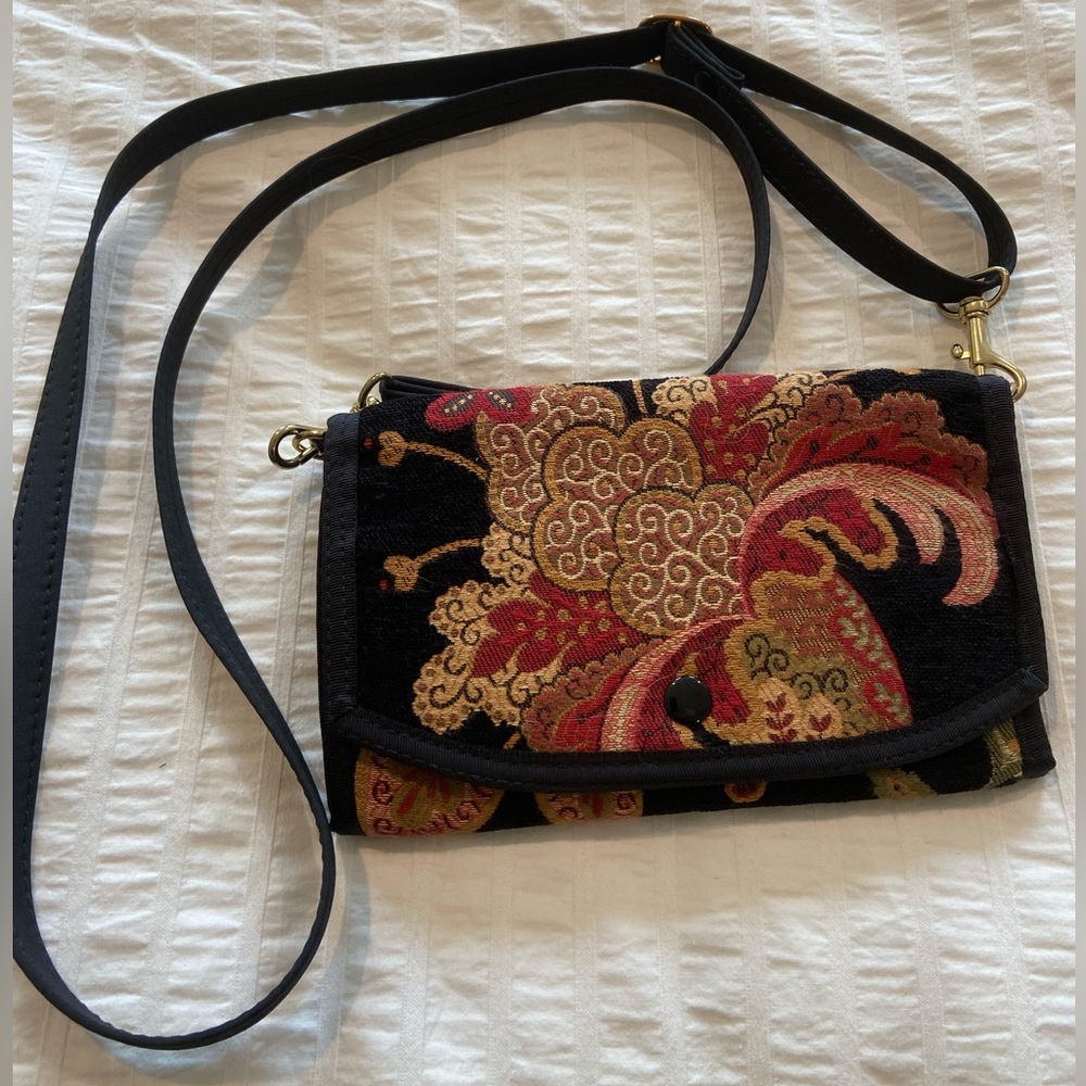 Danny K Beverly Hills Ca Tapestry Crossbody Purse Floral Wallet Vintage Made-USA